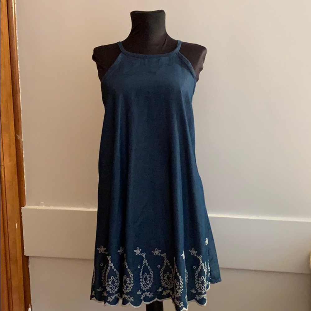 Jean look-alike fabric dress halter top style